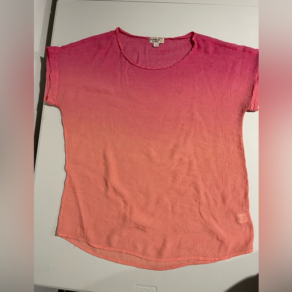 🍊Linen like ombré from tangerine to pink cuffed sleeve high-low SAVE $ HOT DEAL